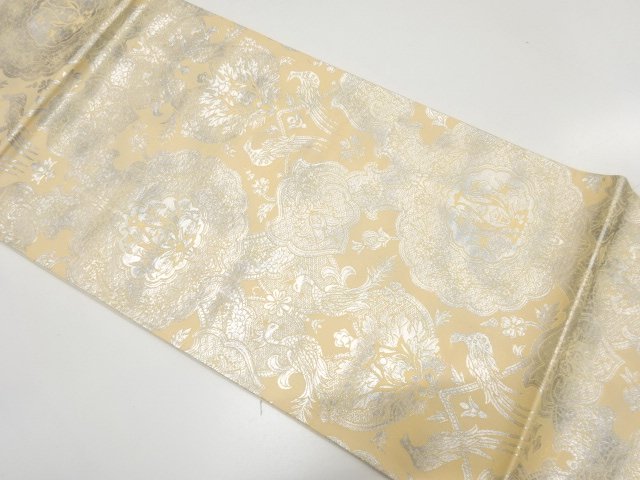 華紋に向かい鳥模様織り出し　袋帯